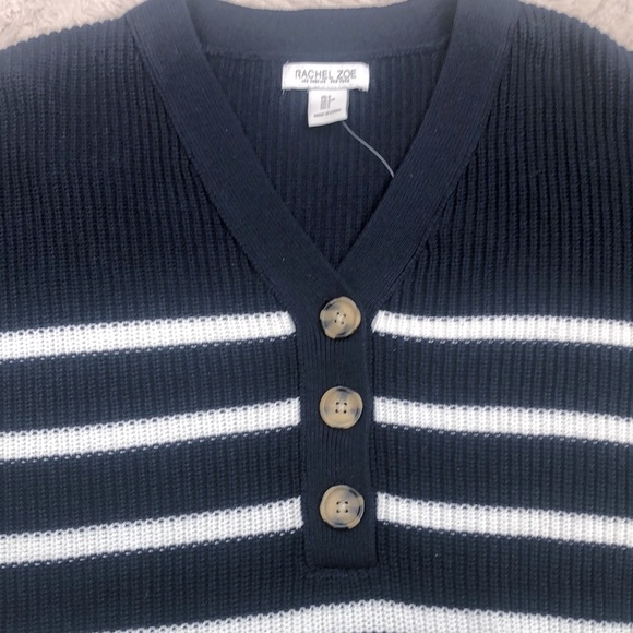 NEW Rachel Zoe Navy White Striped Knit Pullover Sweater - Picture 4 of 14